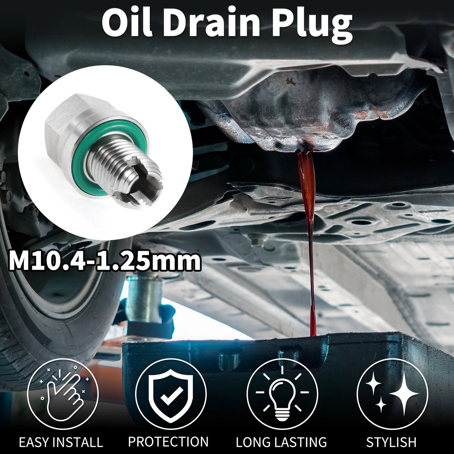 Set of 1 M10.4-1.25mm Copper Oil Drain Plug with 4 Gaskets for Car