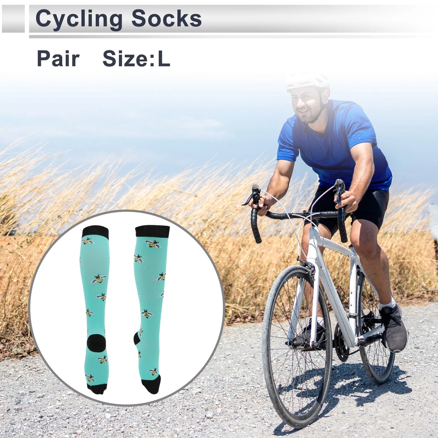 Cycling Socks Size L Sweat-Absorbent Nylon Black Blue