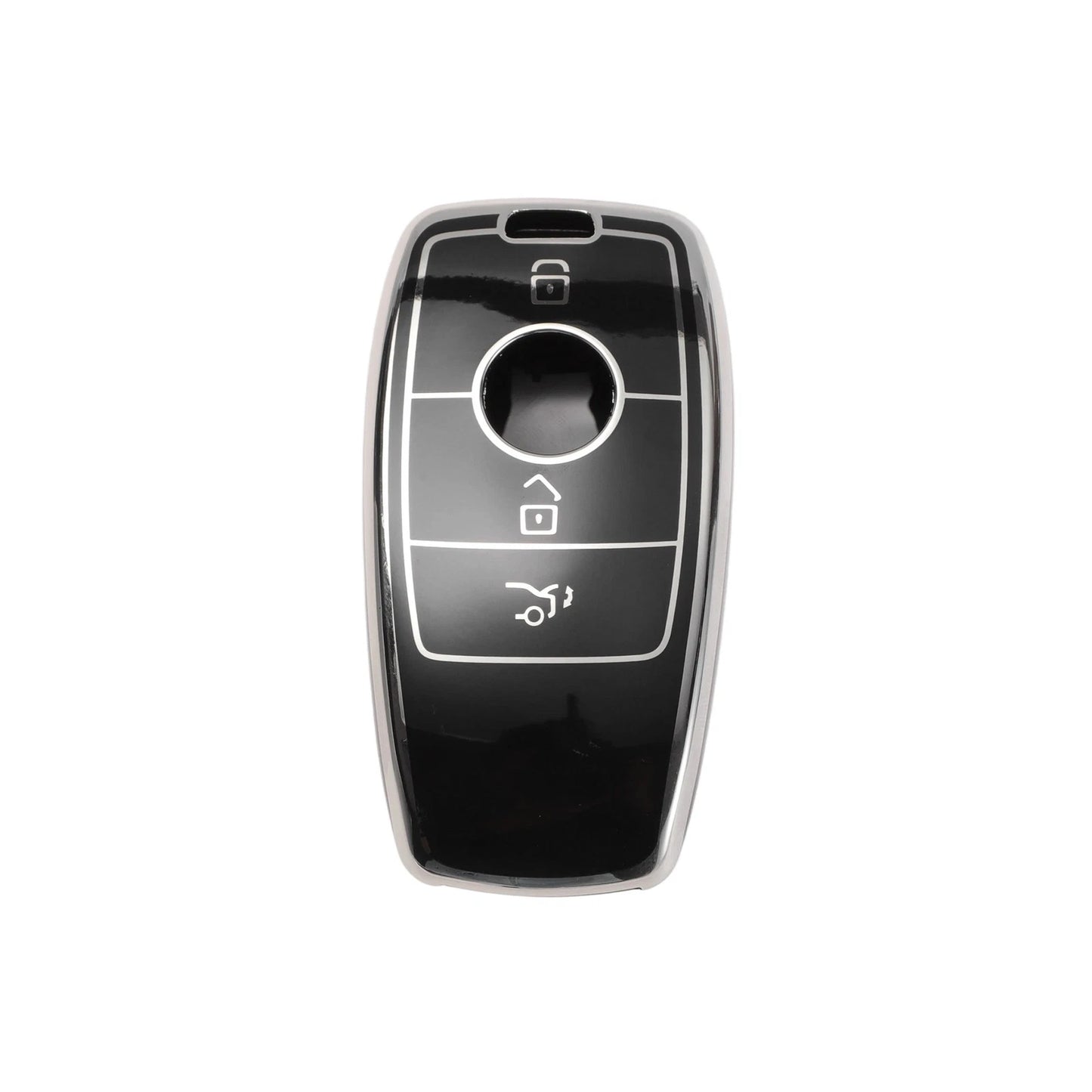 Key Fob Shell Cover Case for Mercedes-Benz (3 Buttons, Black Silver Tone)