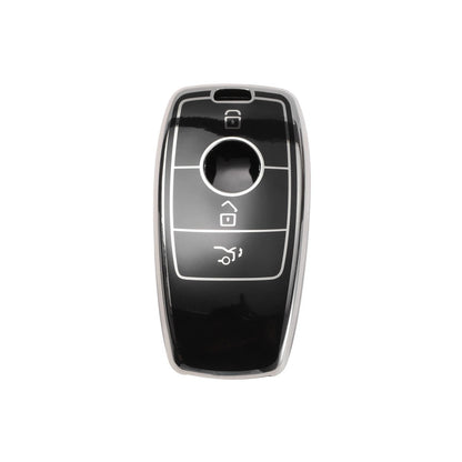 Key Fob Shell Cover Case for Mercedes-Benz (3 Buttons, Black Silver Tone)