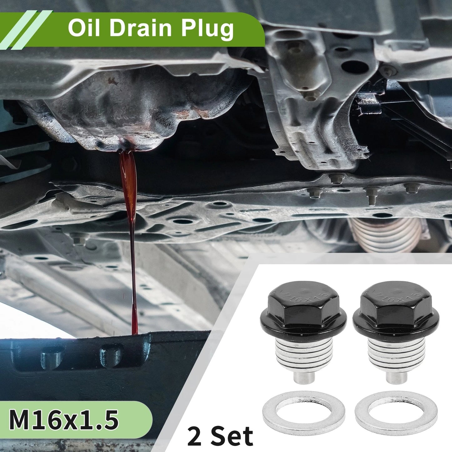 Set of 2 M16x1.5 Aluminum Oil Drain Plug with Gasket for Car Motorcycle