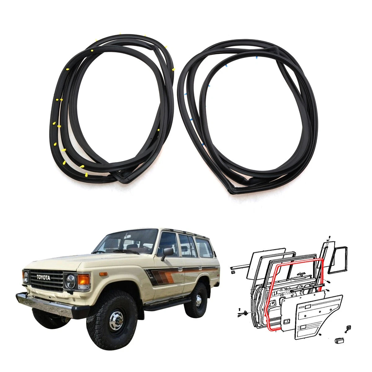 Rear Door Weatherstrip Set for Toyota Land Cruiser BJ60 BJ61 FJ62 HJ60 (1980–1987)