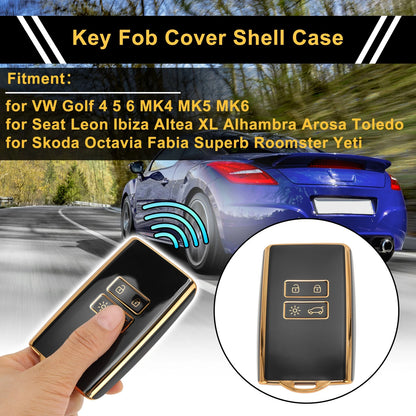 TPU Silicone Car Key Case for VW Golf (2000–2014) - Blue Gold Edge