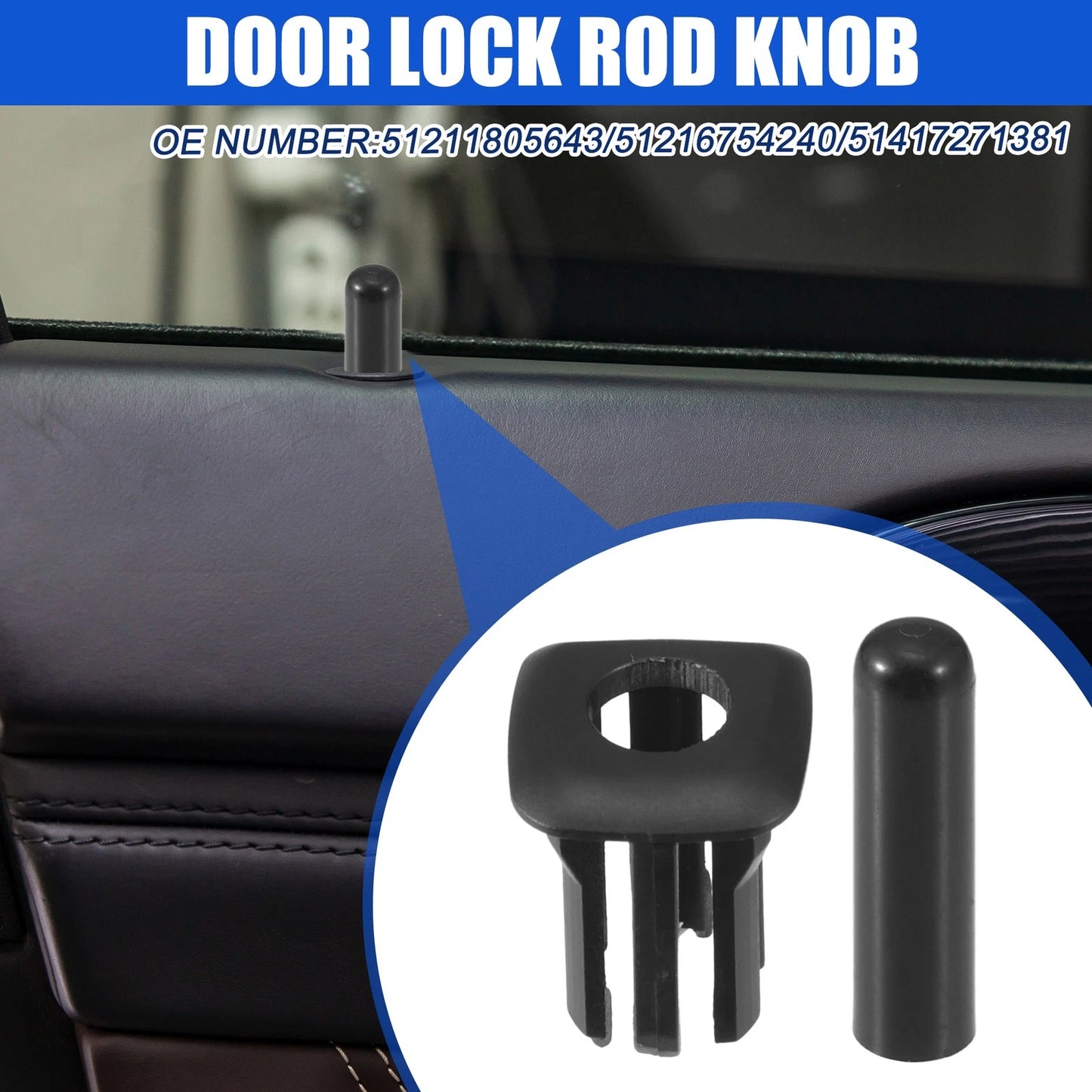 Set of 2 Door Lock Rod Knob & Locking Button Cover for BMW 328i (2012–2015)