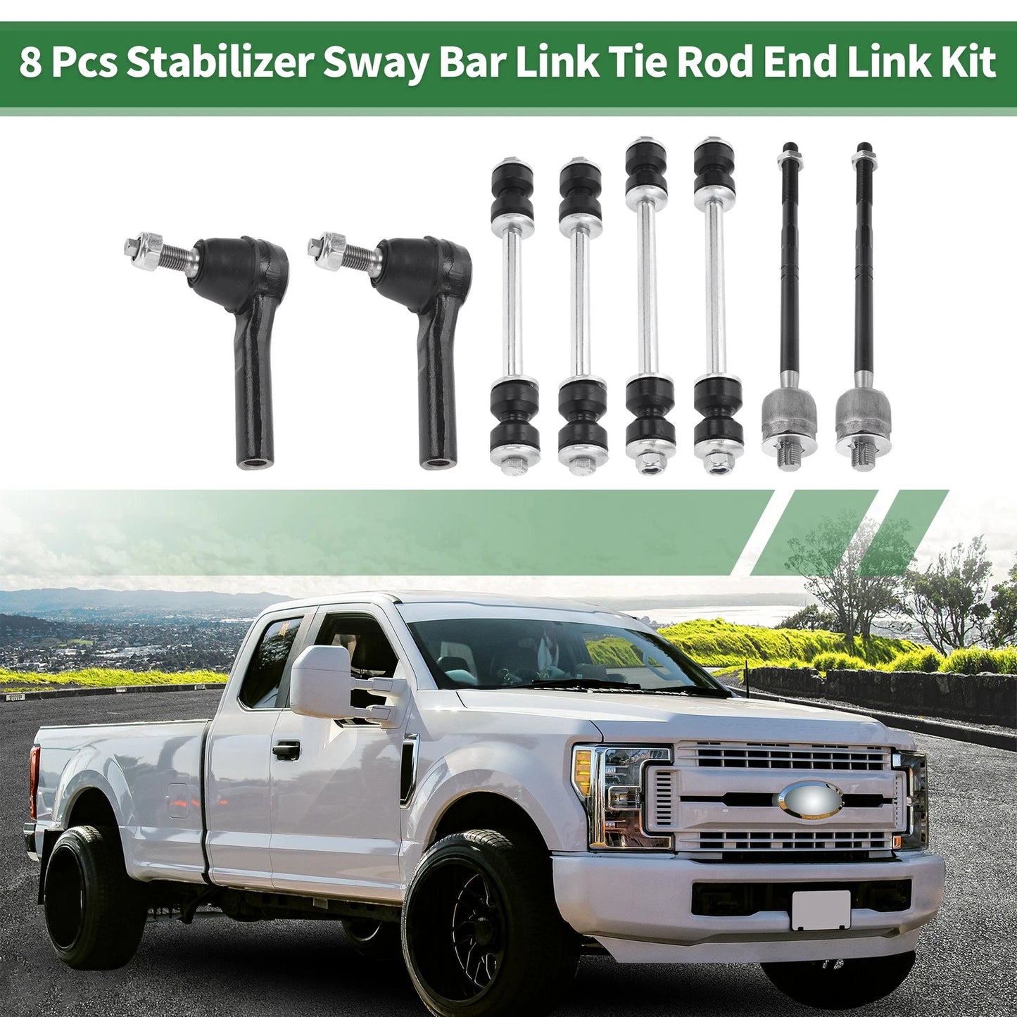 Set of 8 Front Suspension Kit Tie Rod Ends & Sway Bar Links for Ford
