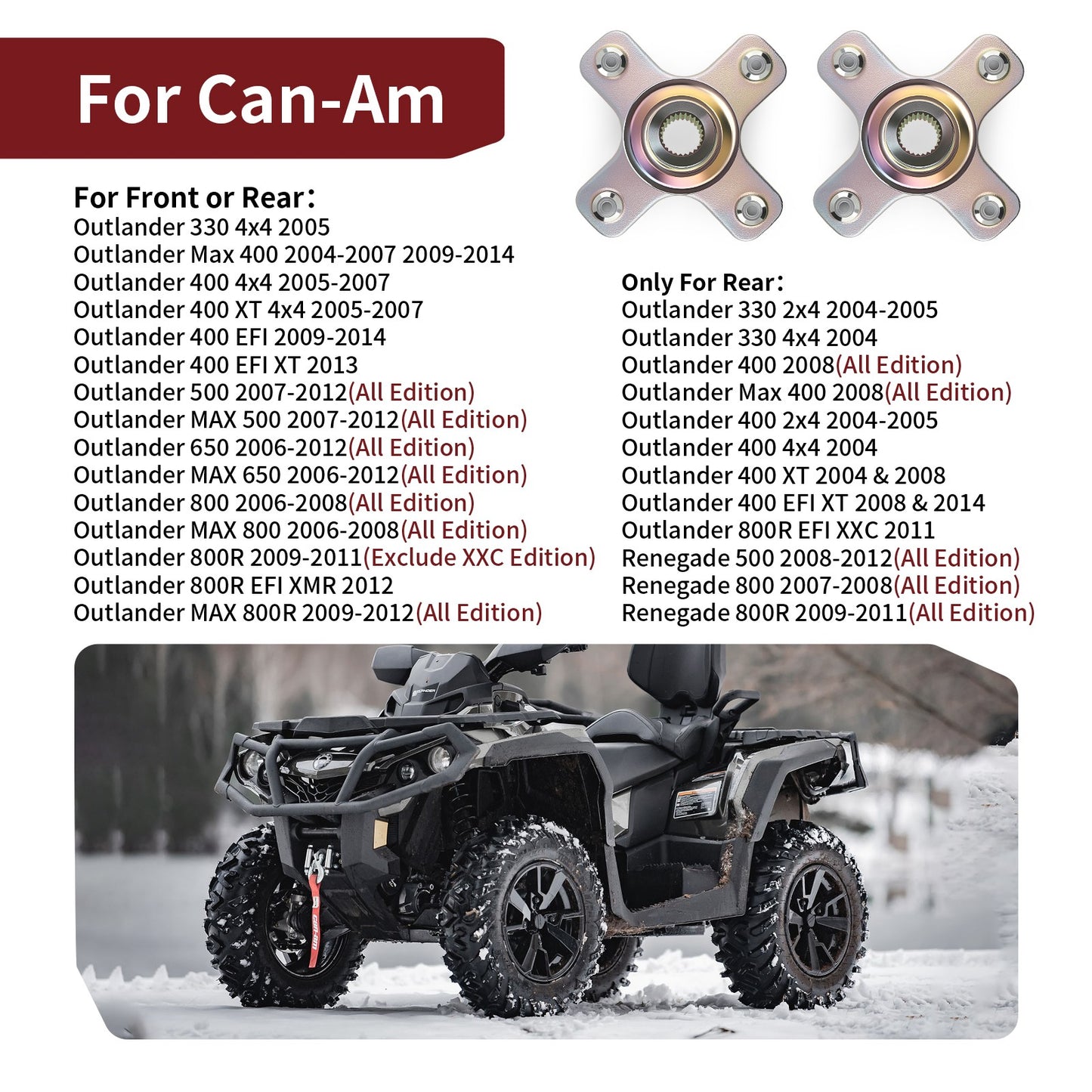 2X Wheel Hubs for Can-Am Outlander 800 / MAX 800 (2006–2008)