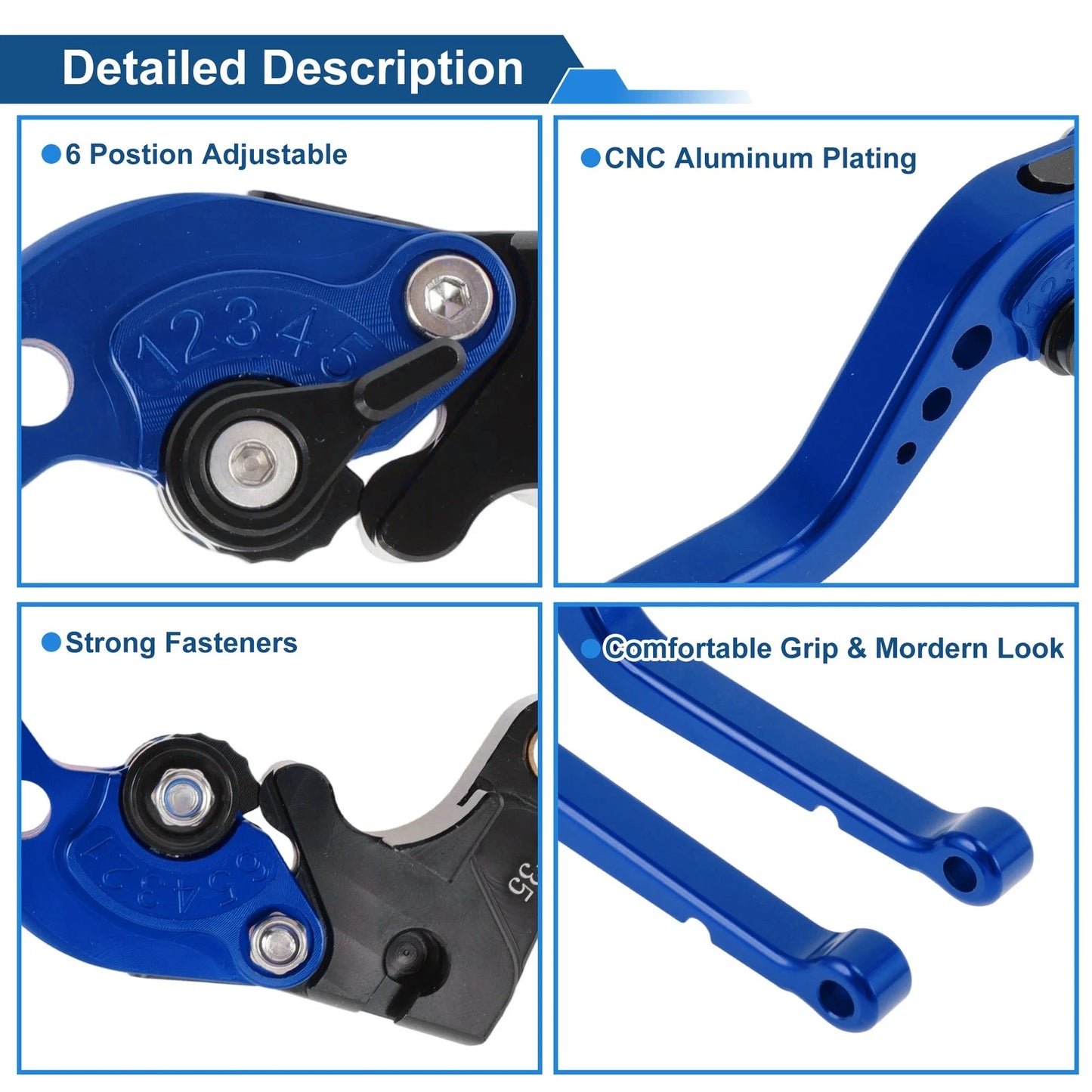 Adjustable Brake Clutch Levers 1 Pair for Suzuki GSXR1000 (2005–2006) Blue