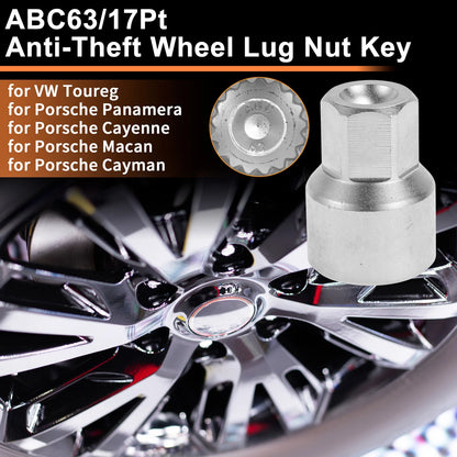 Wheel Lock Lug Nut for VW Touareg (2004–2018) - ABC63/17Pt Key Socket Tool