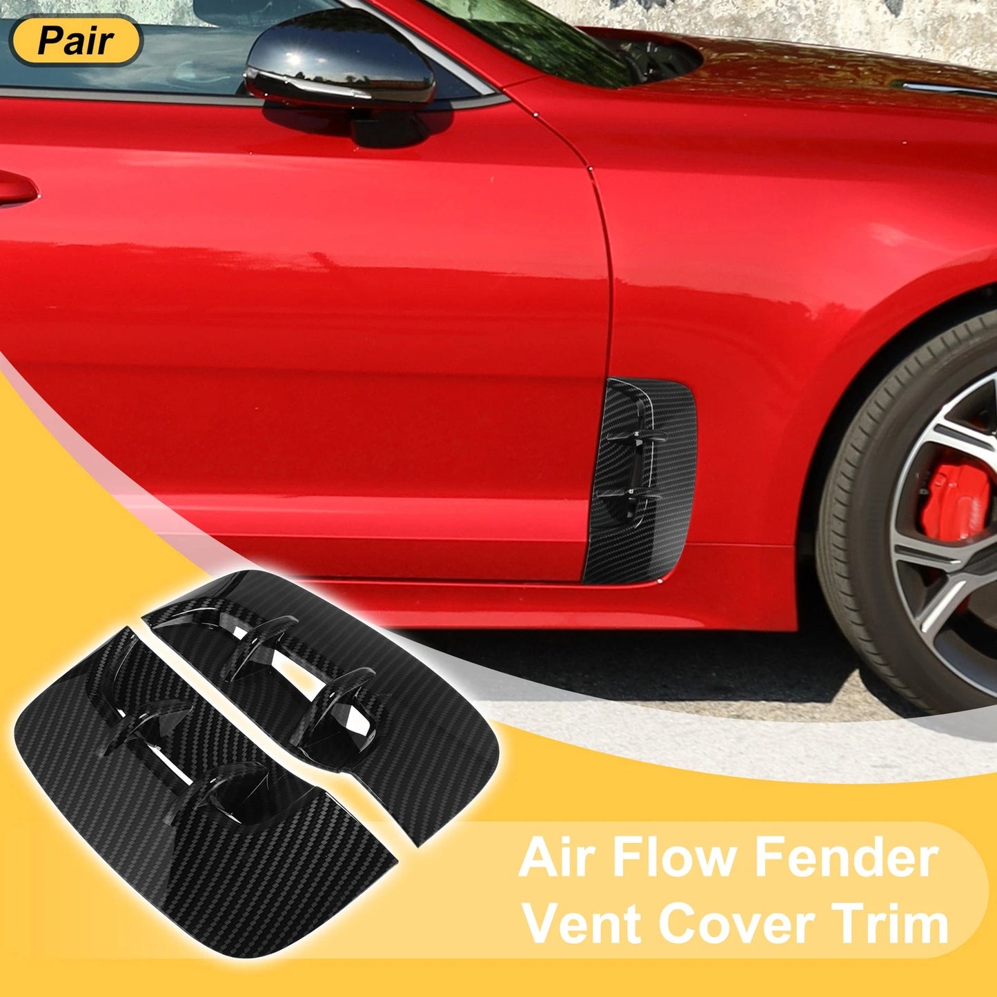 Set of 2 Air Flow Fender Vent Cover Trim for Kia Stinger (2018–2023) Carbon Fiber Black