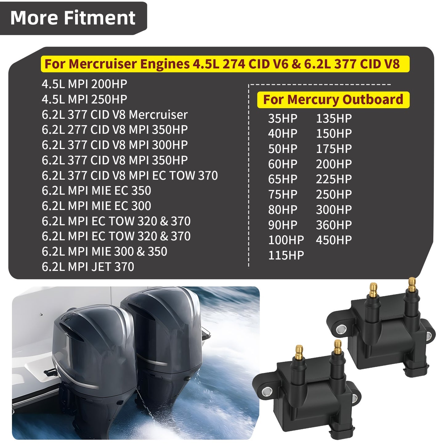 2 Ignition Coils for Mercury Outboard 225HP 250HP 300HP 360HP