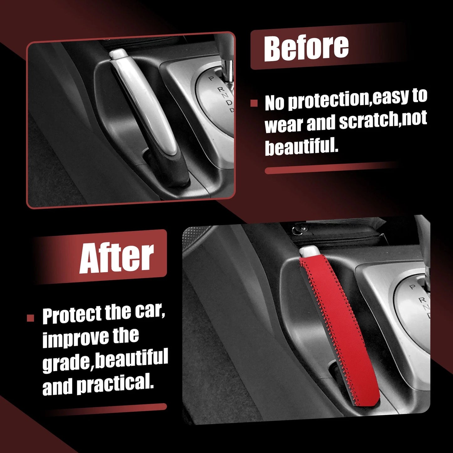 Faux Leather Handbrake Cover Trim for Honda Civic (2006–2011) Black Red