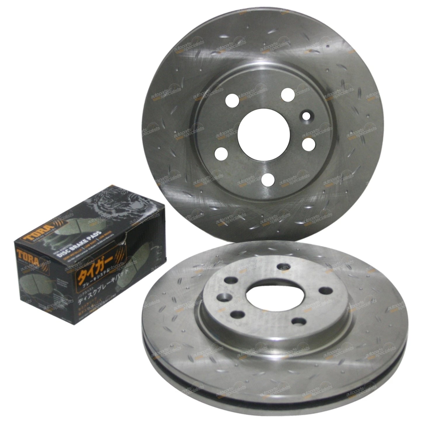 2 Front Disc Rotors Slotted Dimpled + Brake Pads for Cruze JG JH (2009–2014)
