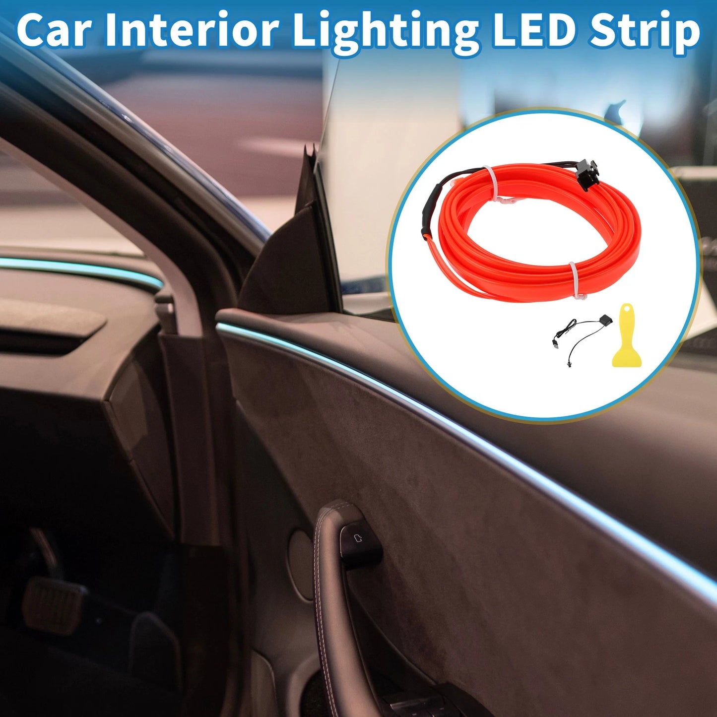 2m LED Strip Neon Wire Car Interior Decoration Lighting USB Red