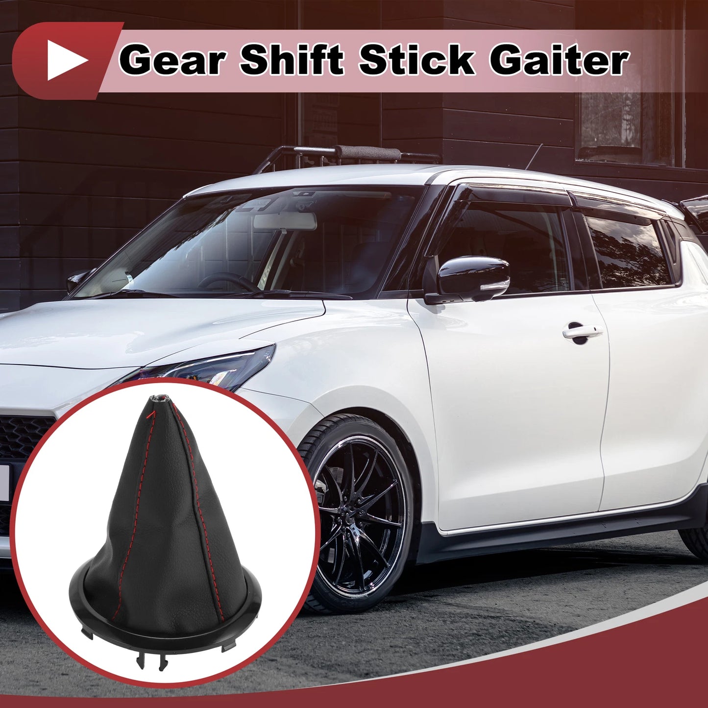 Gear Shift Stick Gaiter for Suzuki Swift (2005–2010) Black Red Faux Leather