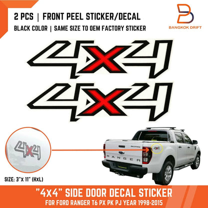Black Red 4x4 Side Rear Decal Sticker for Ford Ranger (1998-2015)