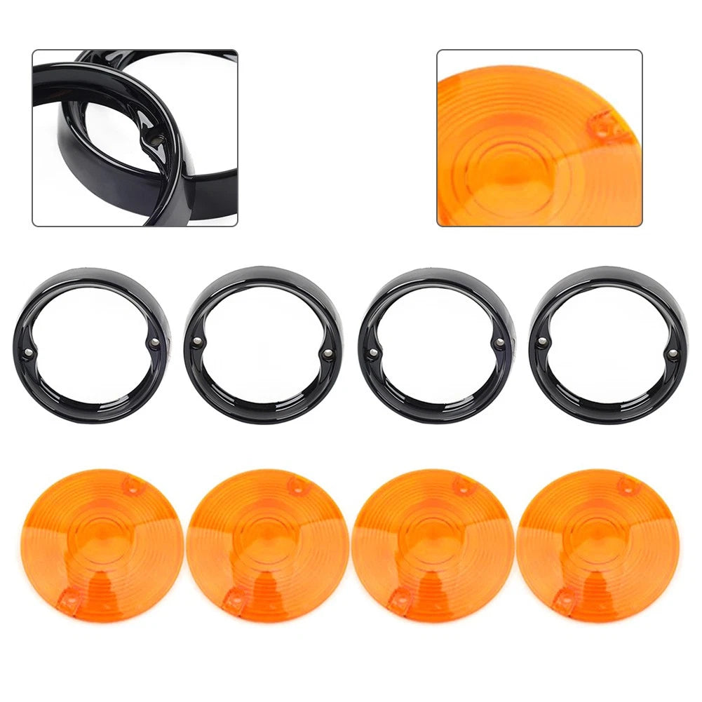 Set of 4 Turn Signal Light Lens Cover Bezel Visor Ring for Harley (1986–Present)