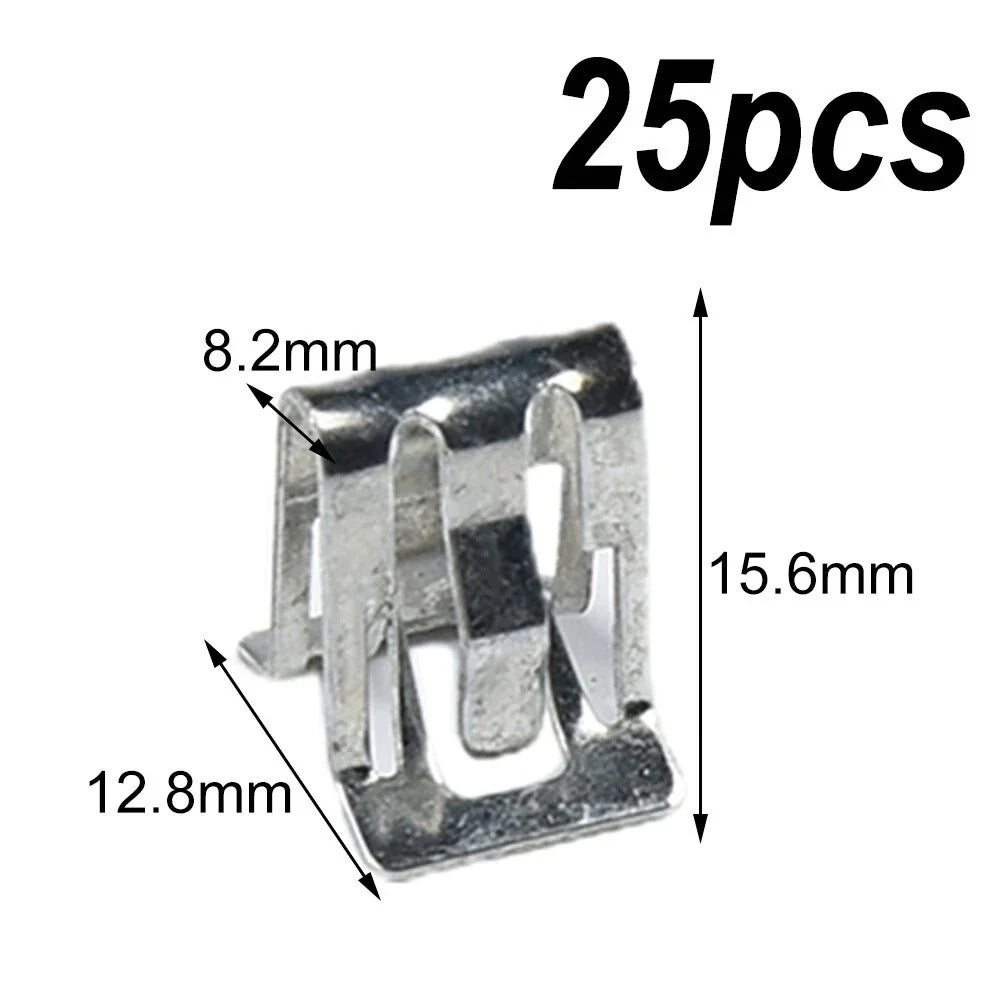 25Pc Set / 1/2 x 5/8 / Metal Fastener Clips for Car Retainer Moulding