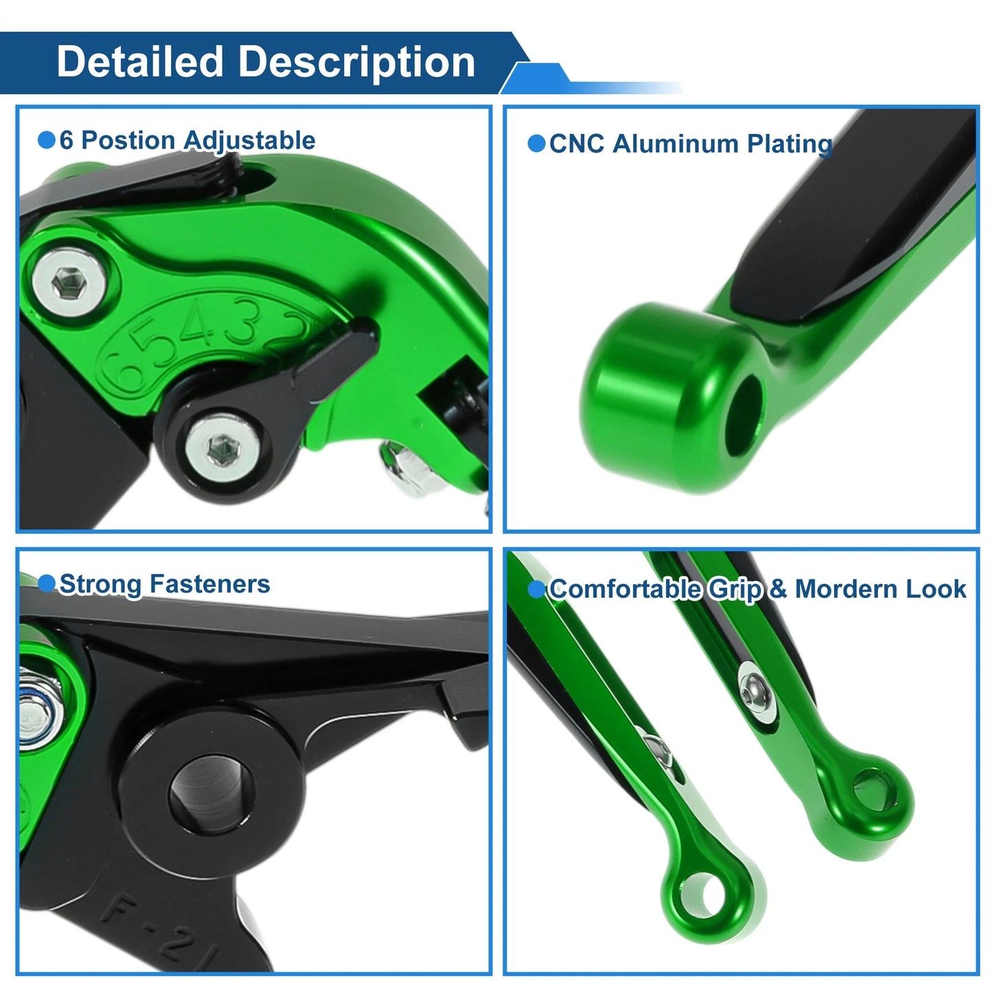 Short Long Brake Clutch Lever for Kawasaki Versys 650 (2006–2023) Green Black