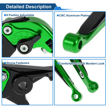 Short Long Brake Clutch Lever for Kawasaki Versys 650 (2006–2023) Green Black