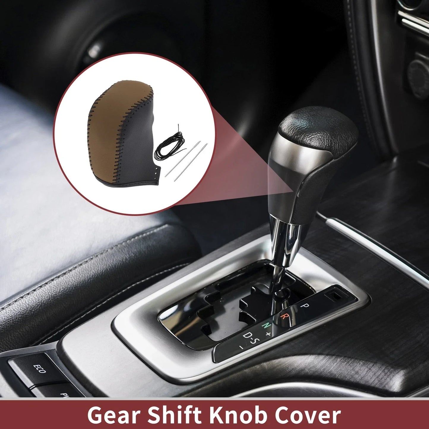 Gear Shift Knob Cover for Hyundai Sonata 2011-2014 Black Brown Faux Leather