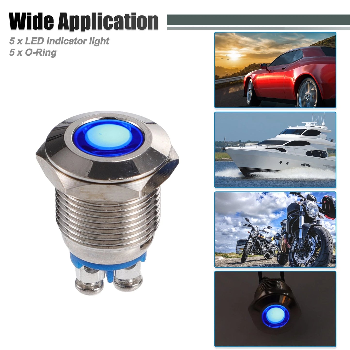 5 Pcs 12mm LED Waterproof Pilot Indicator Lights for Universal Use