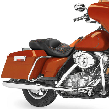 Rider Driver Passenger Seat for Harley Electra Glide (1997 - 2007) Black Orange