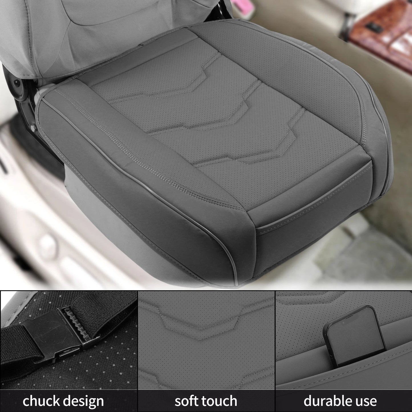 3D Bottom Seat Pad Cover for Car (Gray Punched Polygon Pattern)