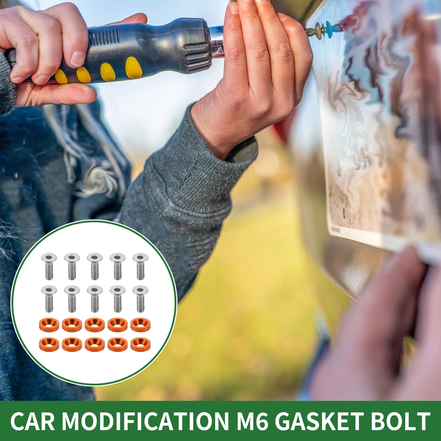 Set of 1 M6x1.0 Gasket Bolt for Universal Car Modification - Aluminium Alloy Orange