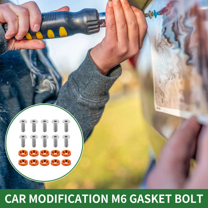 Set of 1 M6x1.0 Gasket Bolt for Universal Car Modification - Aluminium Alloy Orange