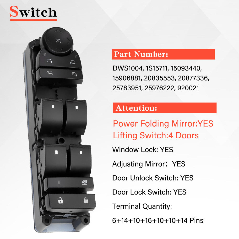 Power Window & Mirror Switch for Chevy Tahoe (2007–2014)