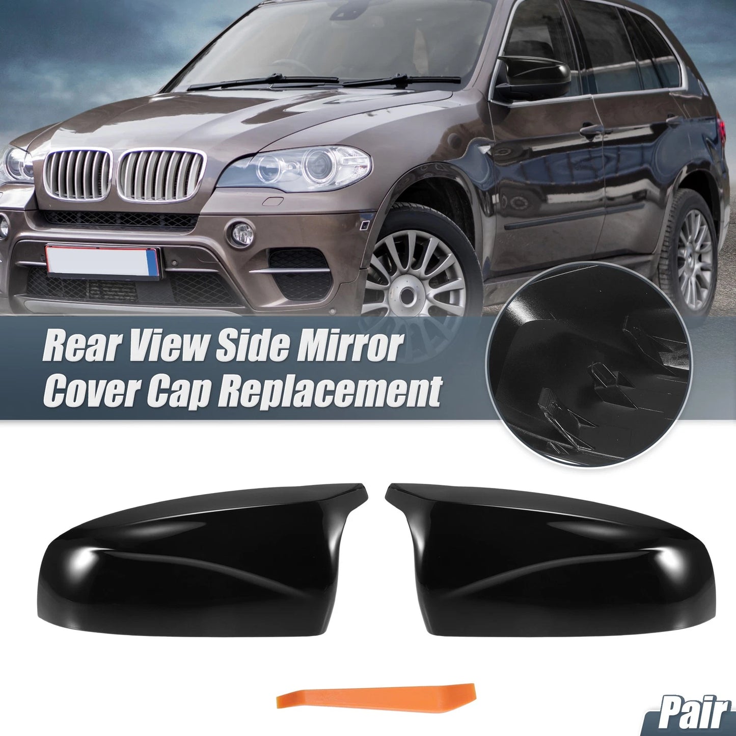 Rearview Mirror Cover for BMW X5 X6 E70 E71 (2008–2013) Gloss Black