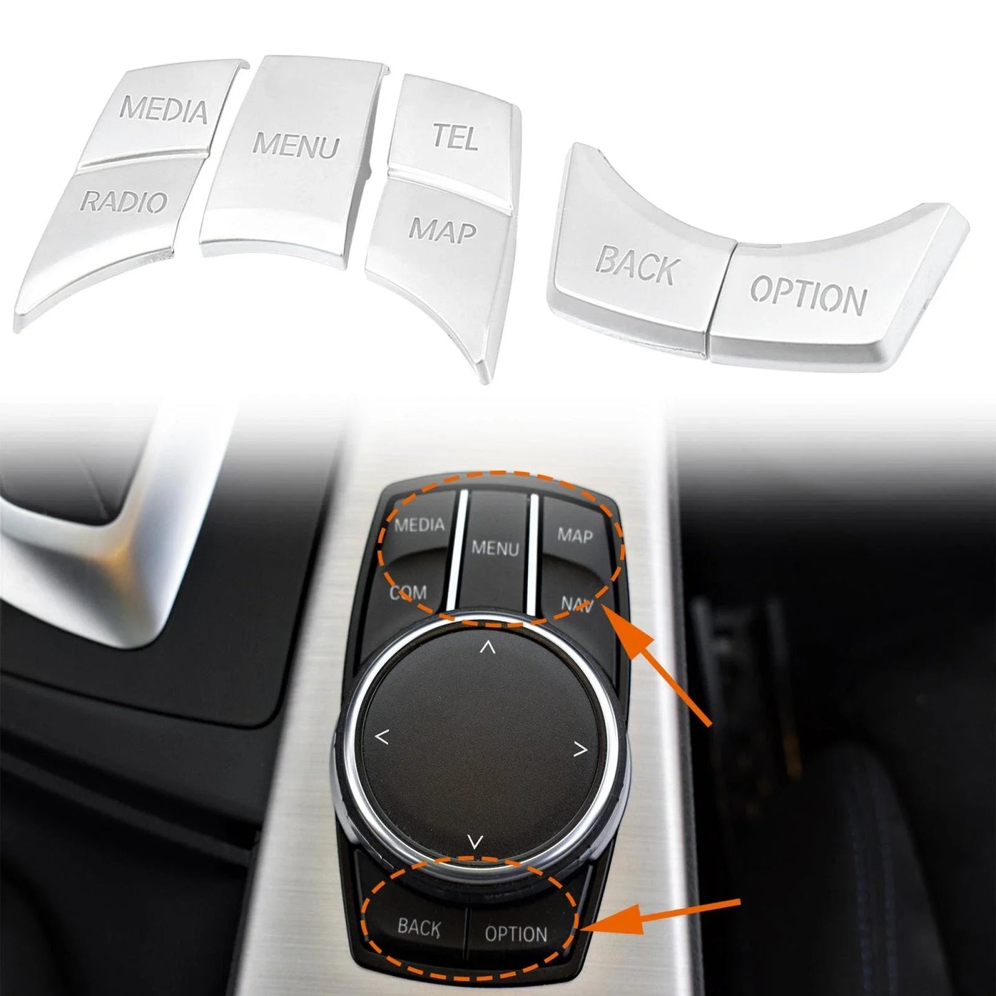 5 pcs Multi-media Button Cover Trim for BMW 1/2/3/5 Series X1 X3 X5