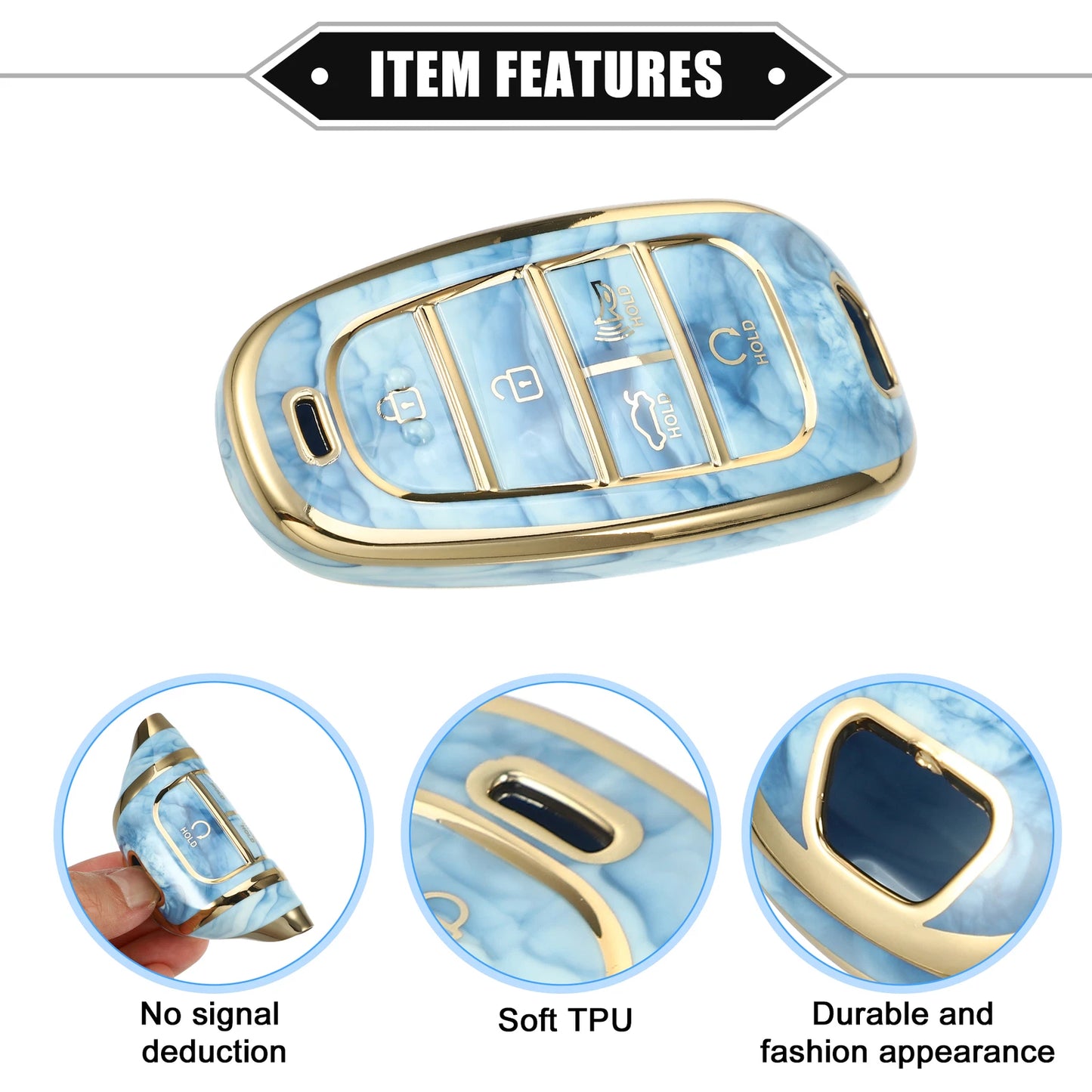 Key Fob Cover for Hyundai Tucson (2016–2023) 5 Button Soft TPU Blue