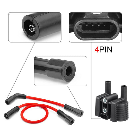Ignition Coil & Spark Plug Wire Cap Set for Harley XL1200 XL883 (2004–2023)