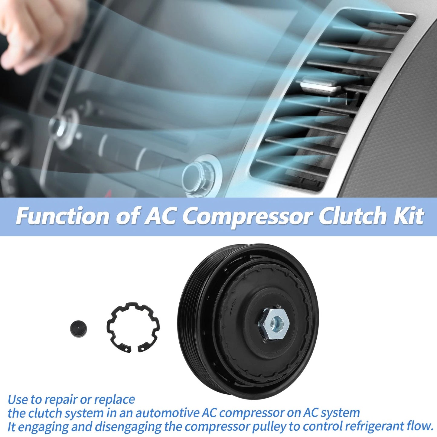 AC Compressor Clutch Kit 6 Groove for Toyota Camry RAV4 Sienna (2007–2018)