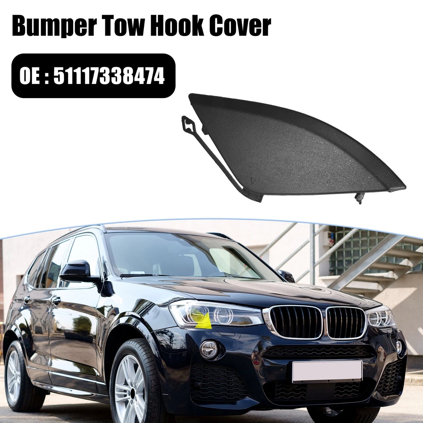 Tow Hook Cover 51117338474 for BMW X3 28iX 35iX (2015–2017) Black