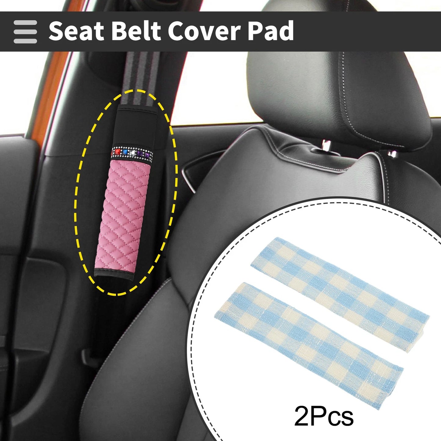 Set of 2 Blue Seat Belt Cover Pads for Universal Fit (24cm)