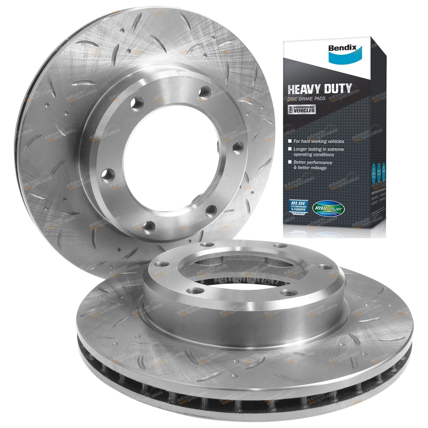 Front Slotted Drilled Rotors & Bendix HD Pads for 80 Series Landcruiser (1990–1992)