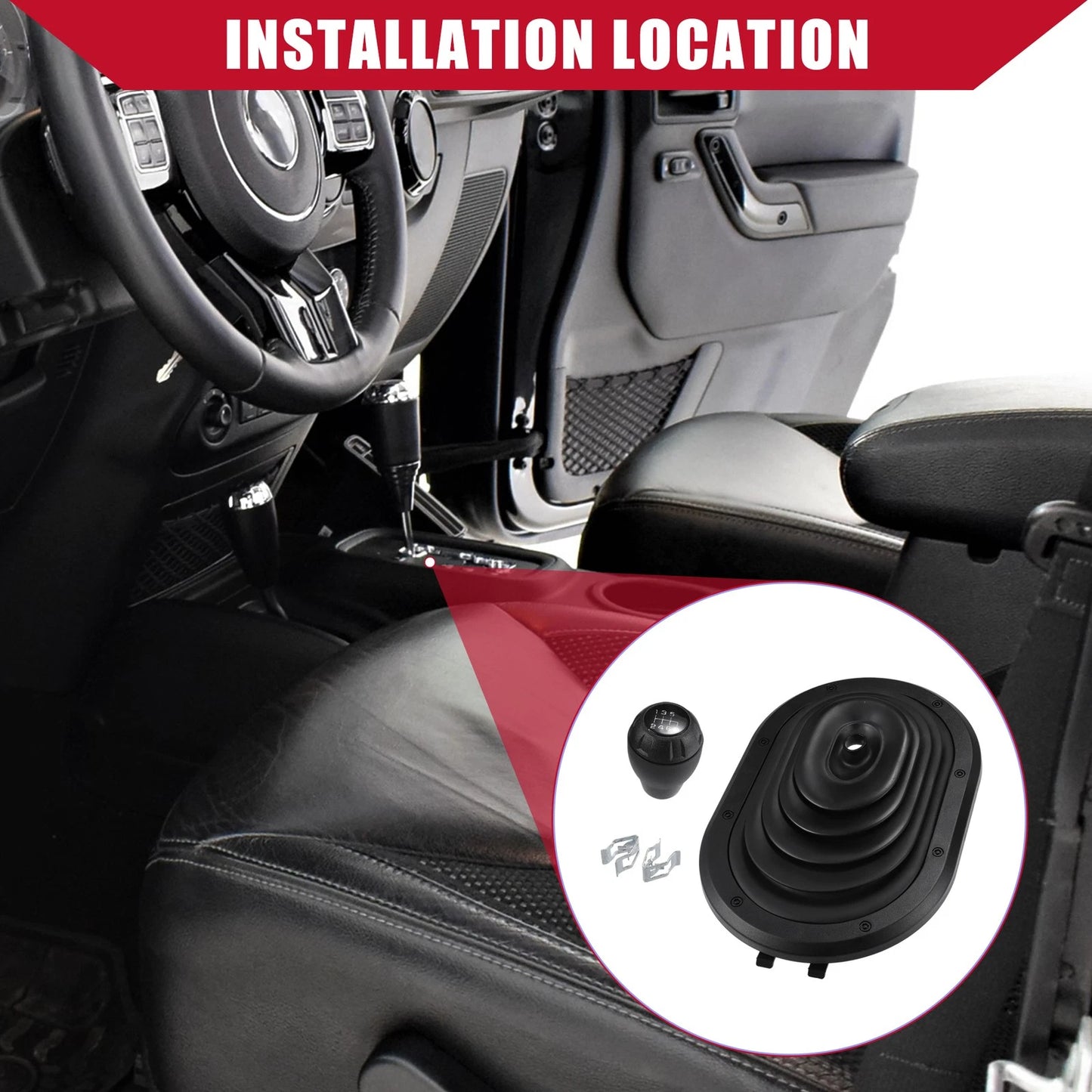 Set of 1 Gear Shifter Boot Cover for Jeep Wrangler (2007–2010) No. 52060485AG Black