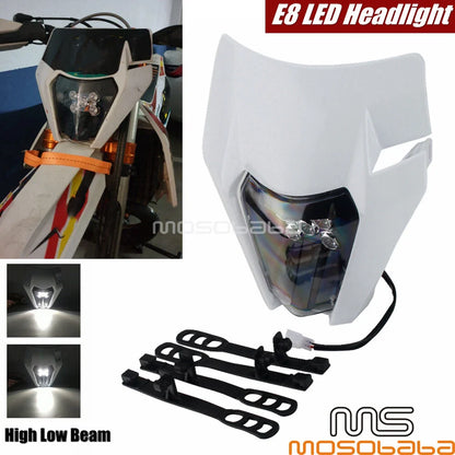 Dirt Bike LED Headlight E8 Lamp for XCF EXC FE TE 530 500 450 350 250 (2004-2023)