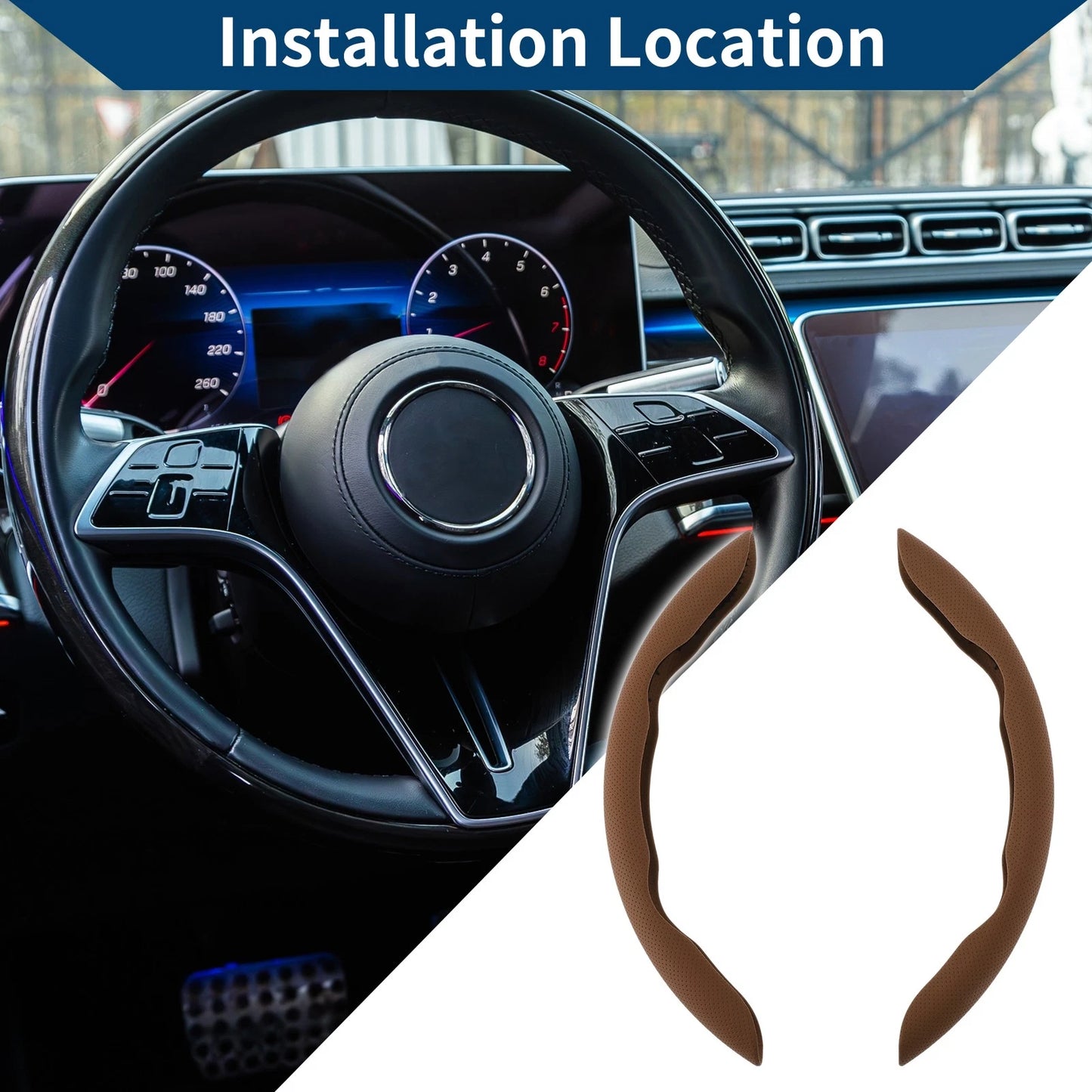 Set of 2 Rubber Steering Wheel Covers for Car (Light Brown)