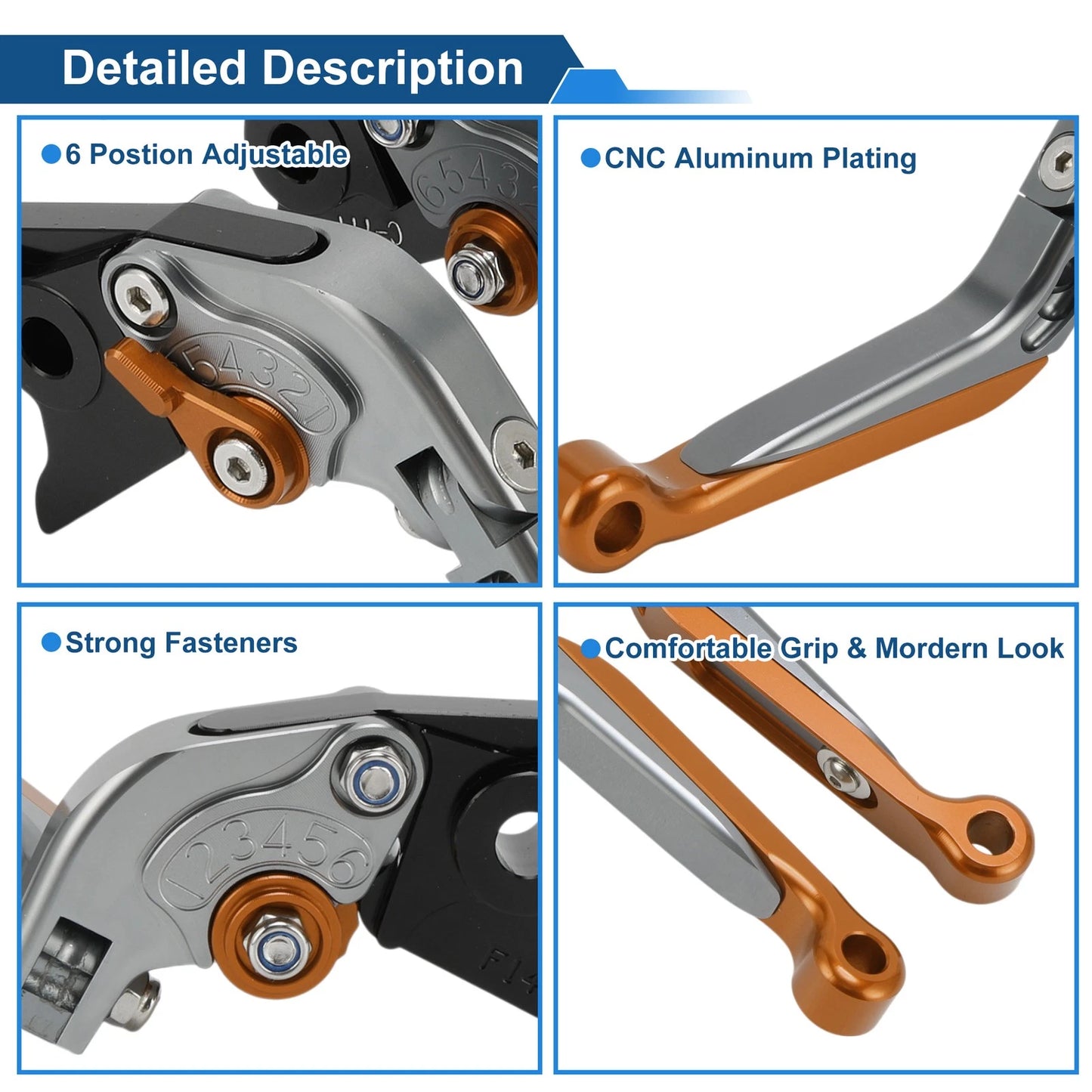 Adjustable Brake Clutch Lever for Kawasaki ZX7R/ZX7RR (1996–2003) Titanium Orange
