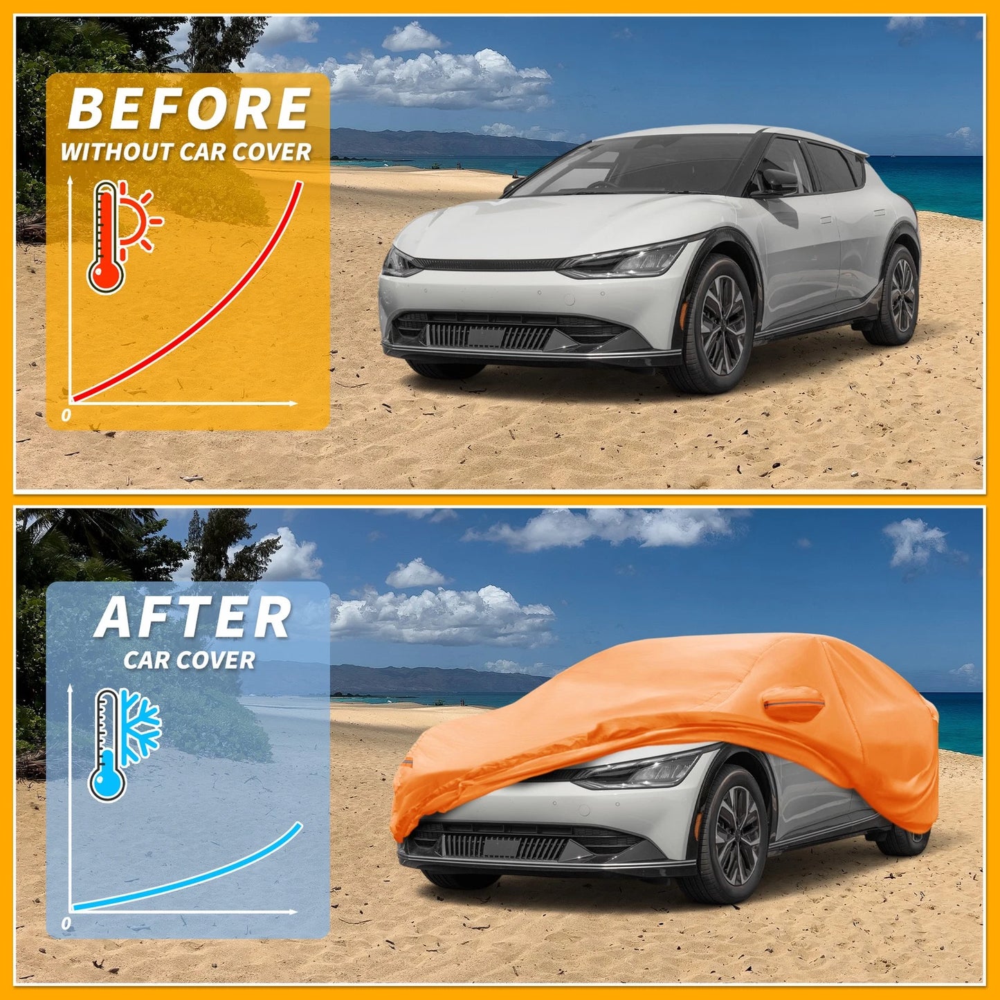 Waterproof Car Cover for Kia EV6 (2022–2023) Orange Cotton with Zipper