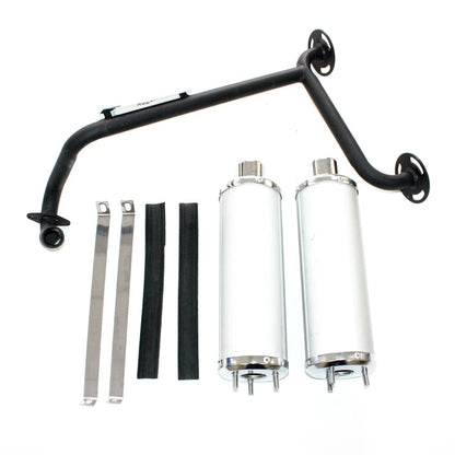 Twin Exhaust Pipe & Silver Alloy Mufflers for 110cc Dinosaur Style Quad ATV