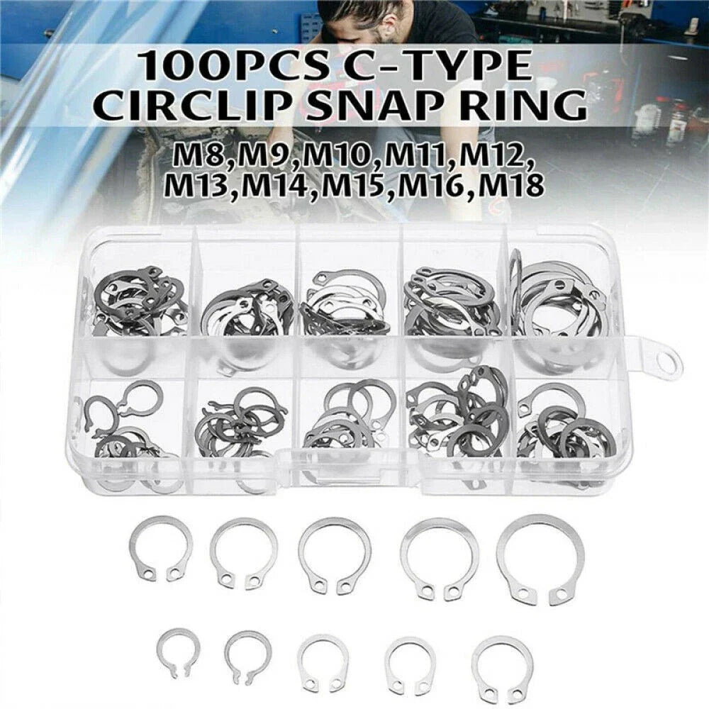 100pcs External Circlips Retaining Ring 8mm-18mm for Universal