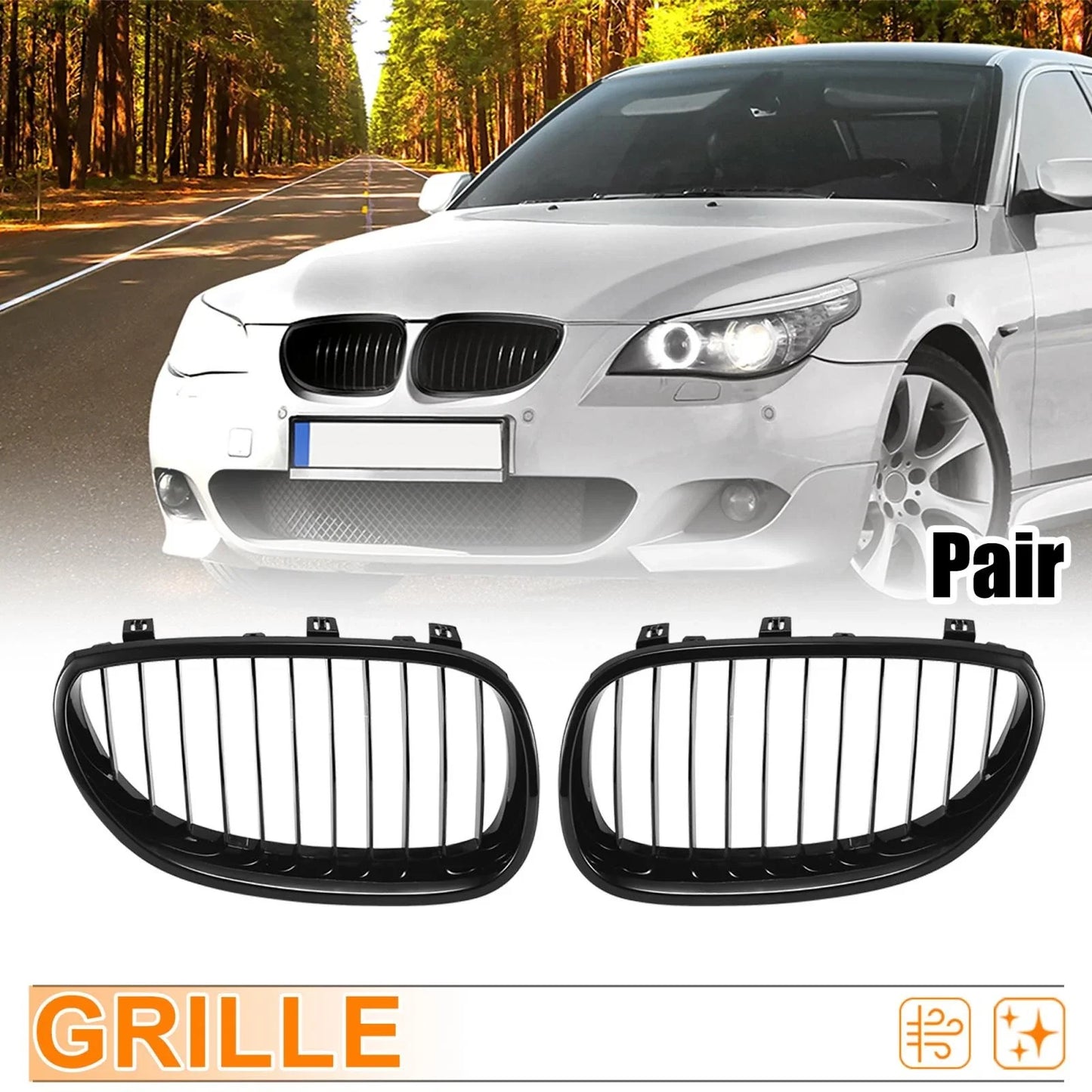 Front Grille Glossy Black for BMW E60 (2003 - 2009)