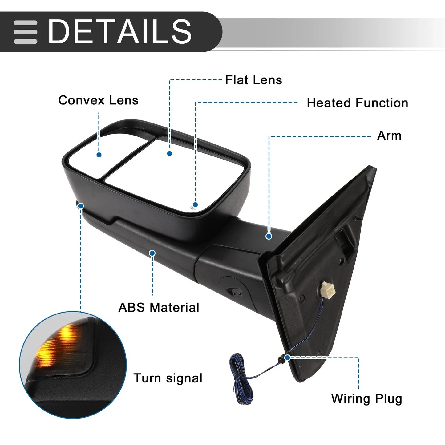 Tow Mirrors for Dodge Ram 1500 2002-2008 with Turn Signal Light - 1 Pair