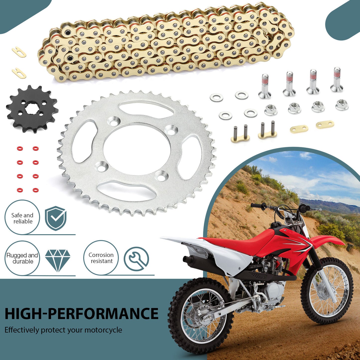 Sprocket Chain Set for Honda XR80R CRF80F (2000–2009) 14/46 Tooth 420 X-Ring