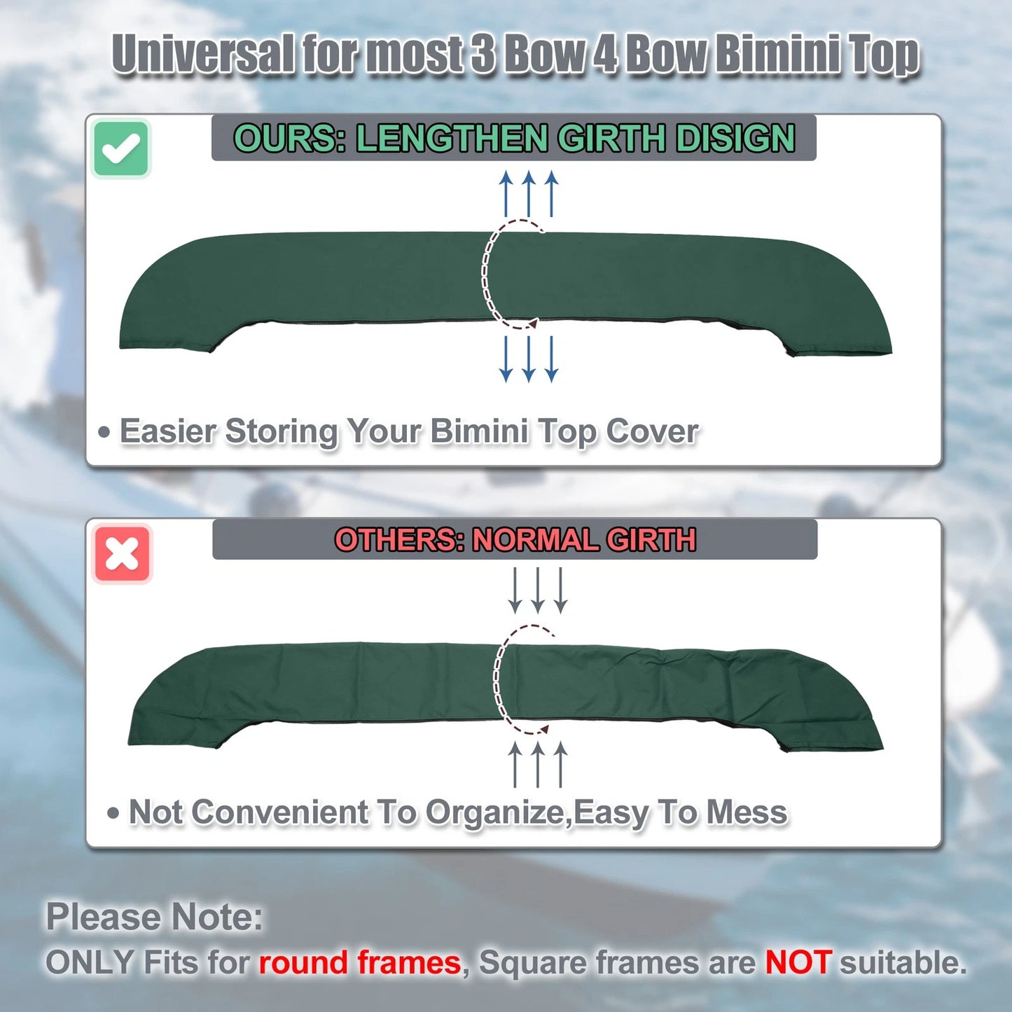 Bimini Top Storage Boot for Boat (85"-90" W) 600D Marine Grade Polyester