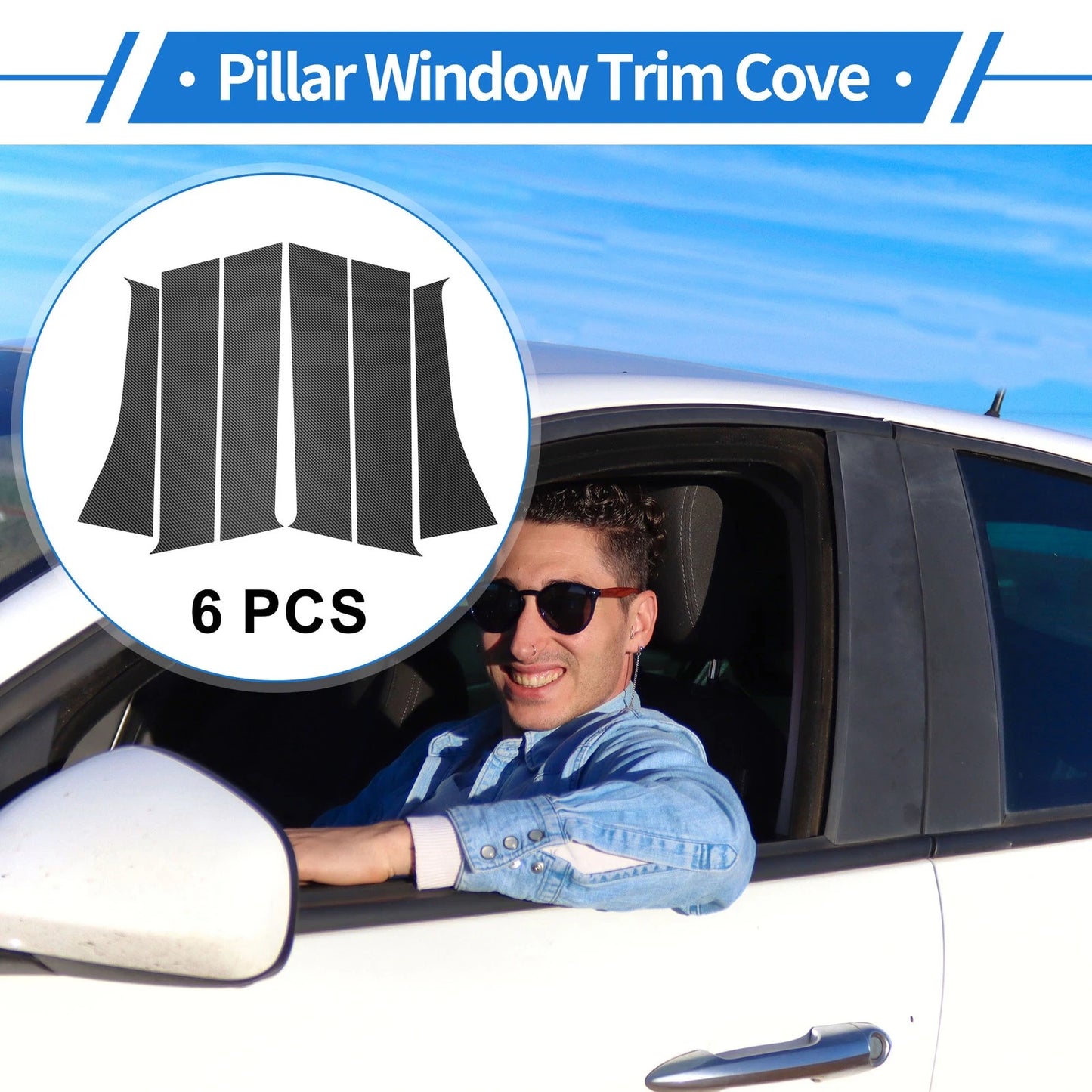 Set of 6 Door Pillar Window Trim for Mitsubishi Outlander (Carbon Fiber)